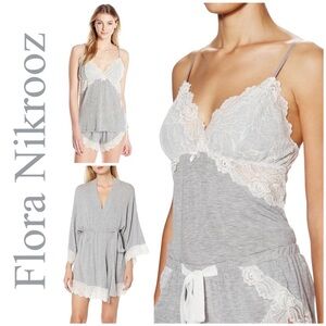 🤍 Flora Nikrooz, Cinderella Heather Grey Cami Tap Shorts & Kimono Robe Set